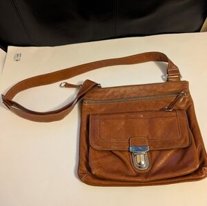 Roots Brown Leather Men's Messenger  Shoulder Bag In VGUC